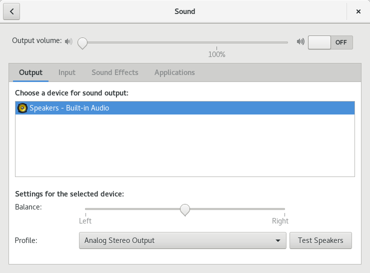 GNOME 3.22.1 Sound Settings